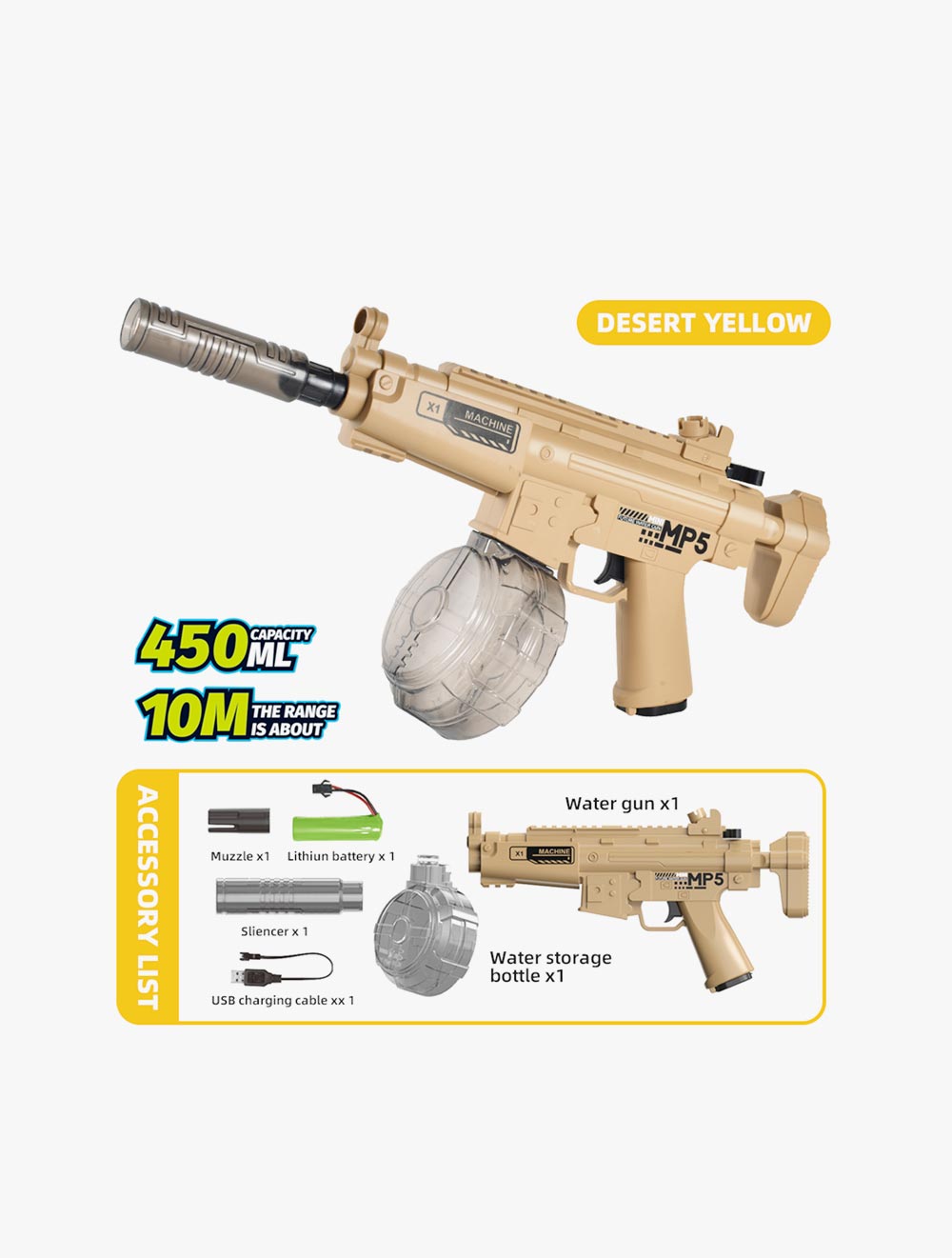 LA Toys Playtime Fun MP5 Electric Water Gun Desert Yellow - PFNCPS306475