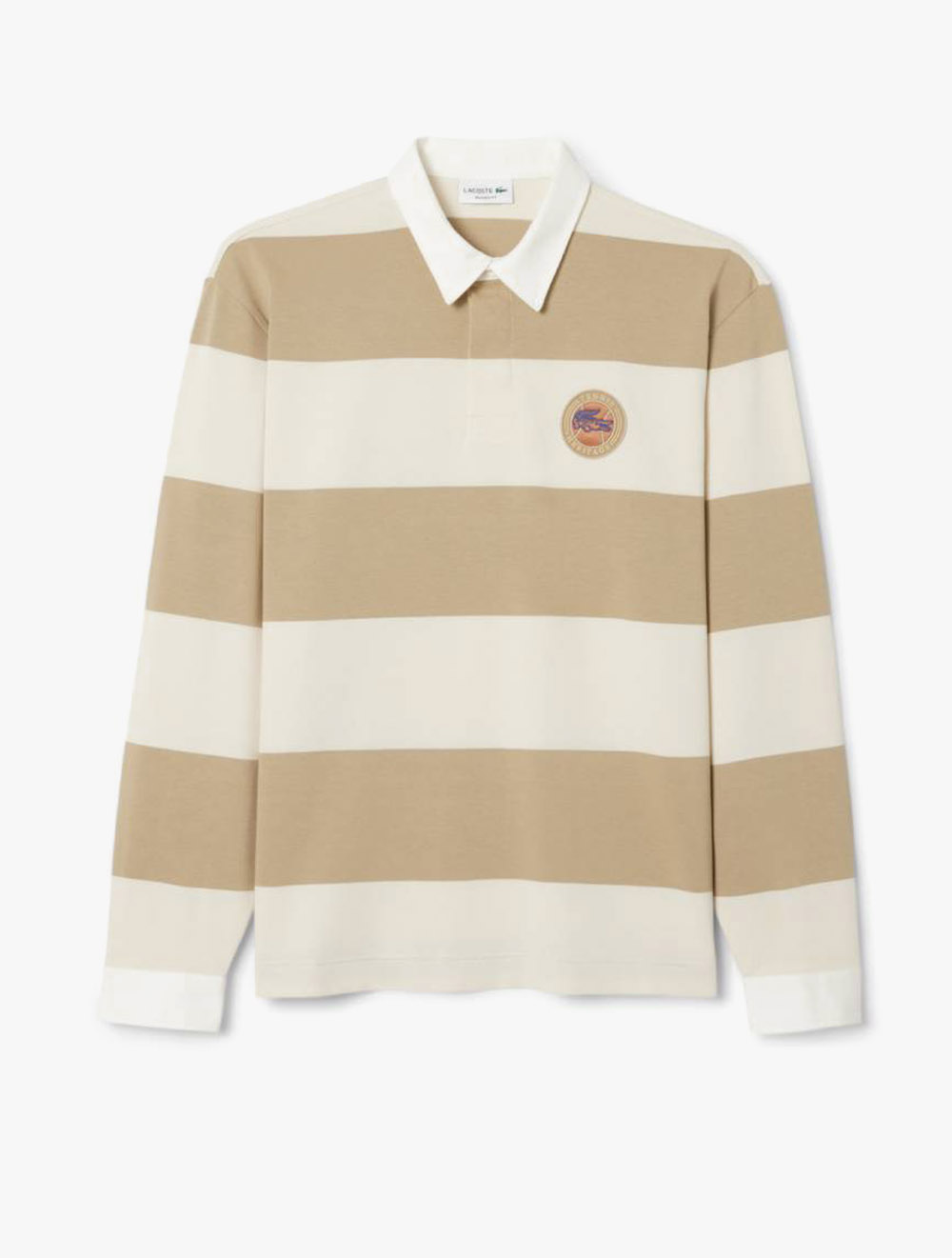 Lacoste Relaxed Fit Striped Rugby Polo Shirt - Beige