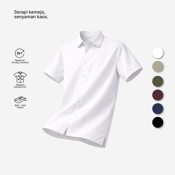 Larusso Kemeja Pria Lengan Pendek Larusso Putih Katun Knit Premium - On Repeat Basic Full Button