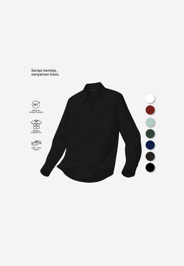 Larusso Kemeja Pria Lengan Panjang HItam Larusso Relax Fit - On Repeat Poplin