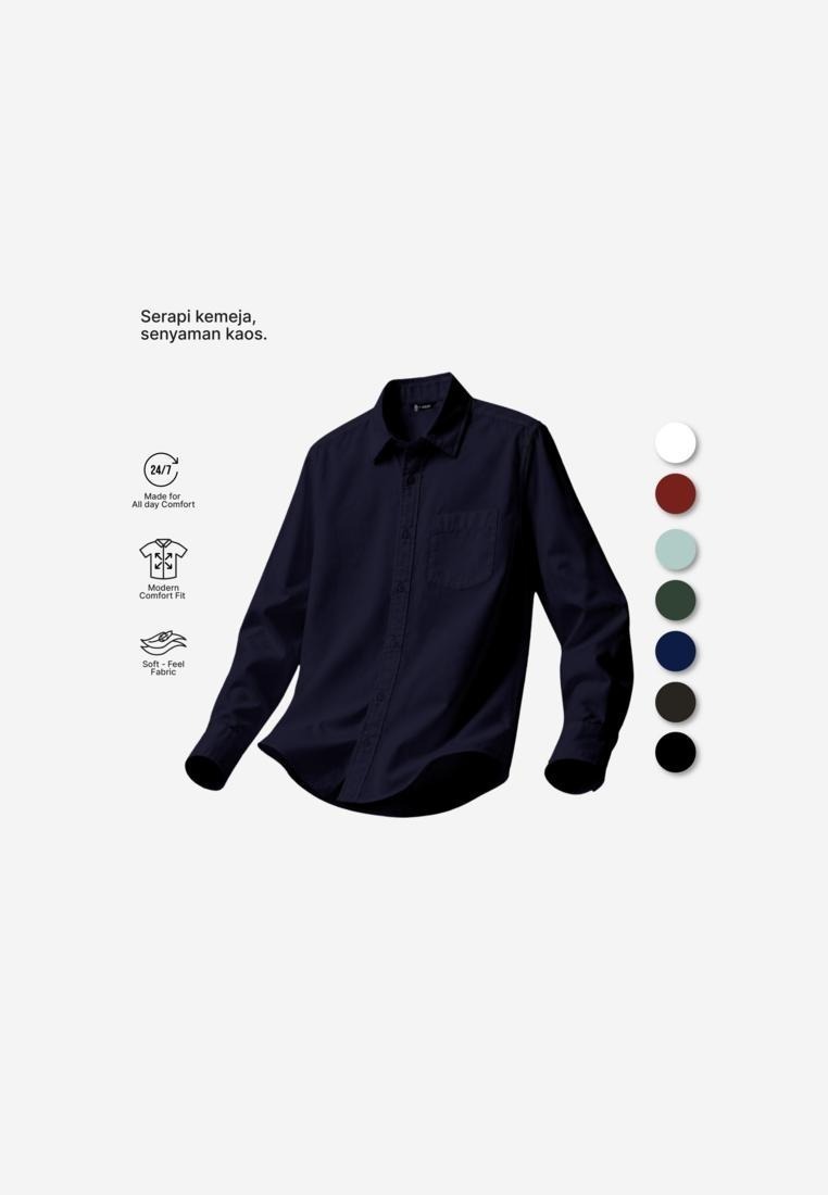 Larusso Kemeja Pria Lengan Panjang Navy Larusso Relax Fit - On Repeat Poplin