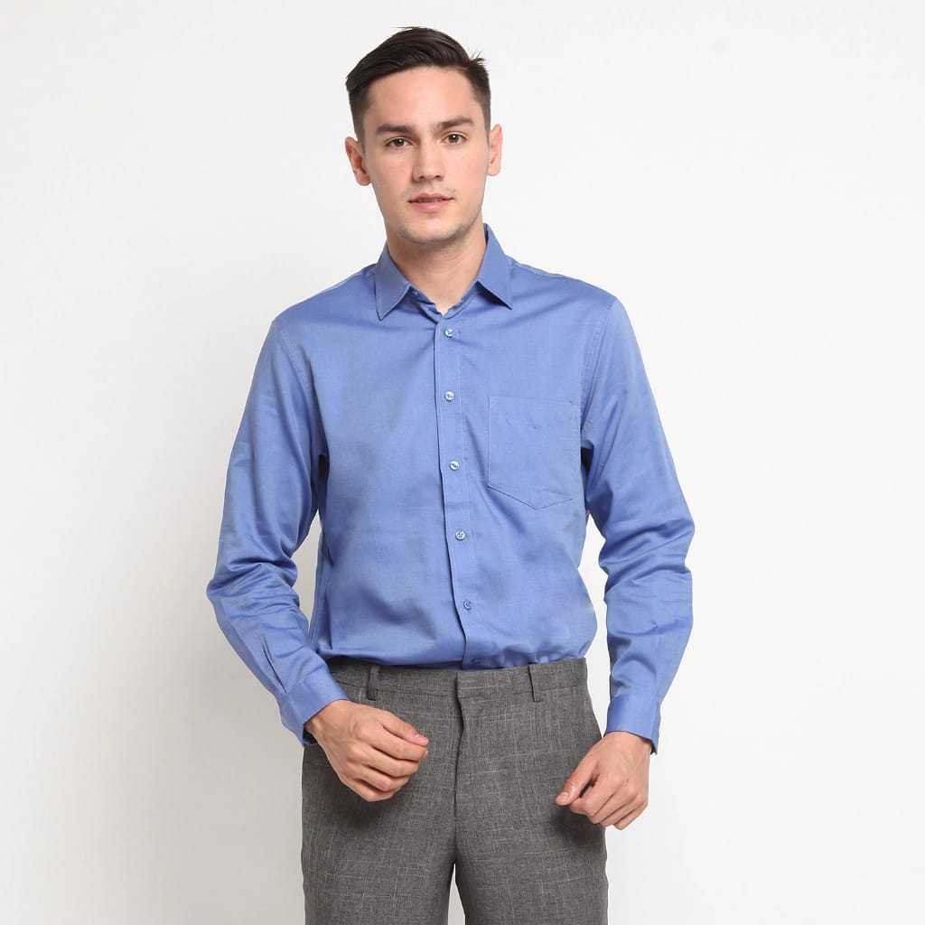 Lawell Kemeja Pria Lengan Panjang Polos Warna Biru – Glendale