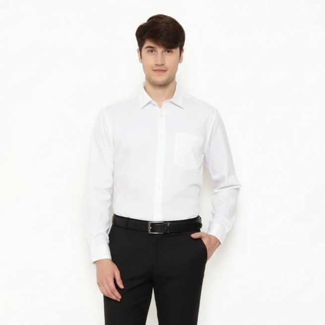 Lawell Kemeja Pria Putih Lengan Panjang Slim Fit | Garis Tipis Elegan β LAQKFLSFQG101QCVNQNM