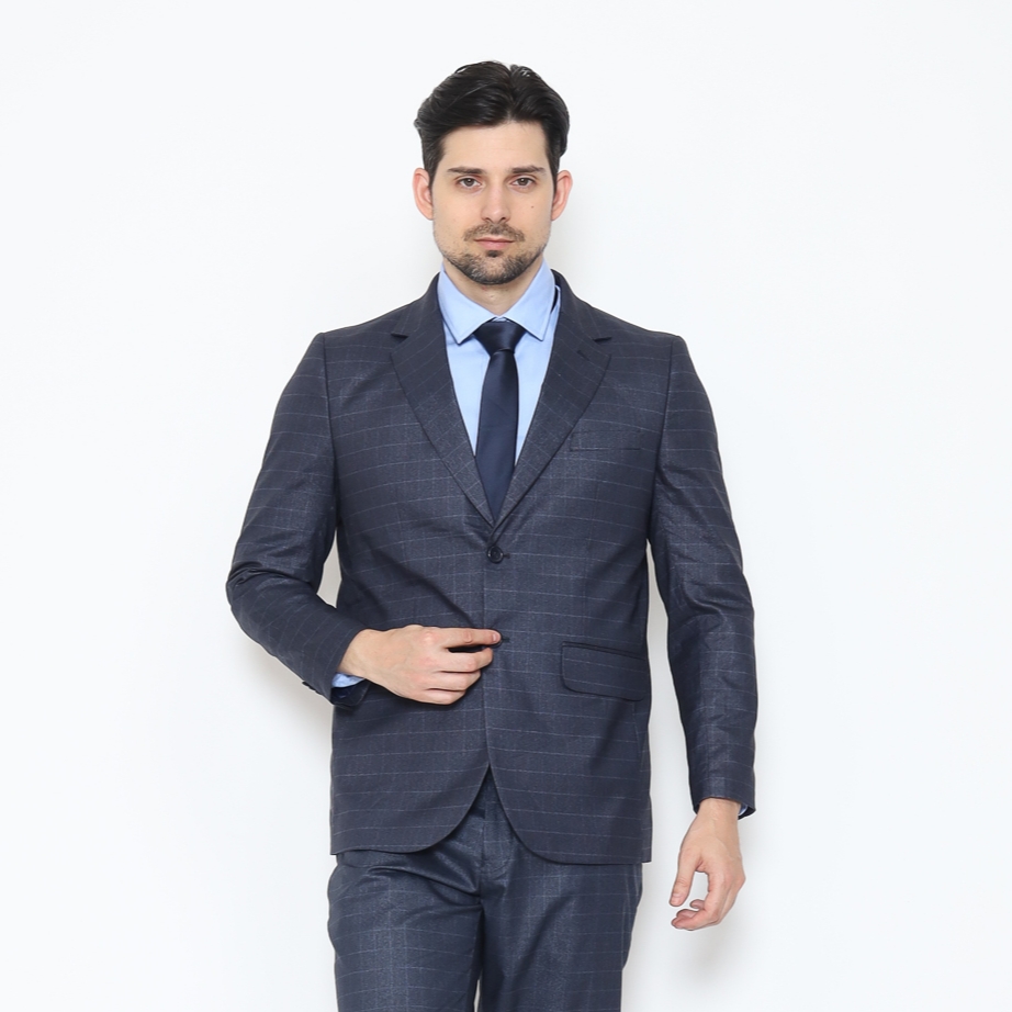 Lawell Jas Pria Formal Navy Motif Windowpane – Jas Kancing Dua | Kenzo