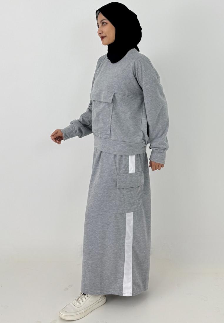 LEZAHRASIGNATURE Set Sporty Skirt Hilda (Setelan Training Olahraga Wanita) Abu Abu - Sweater Rok