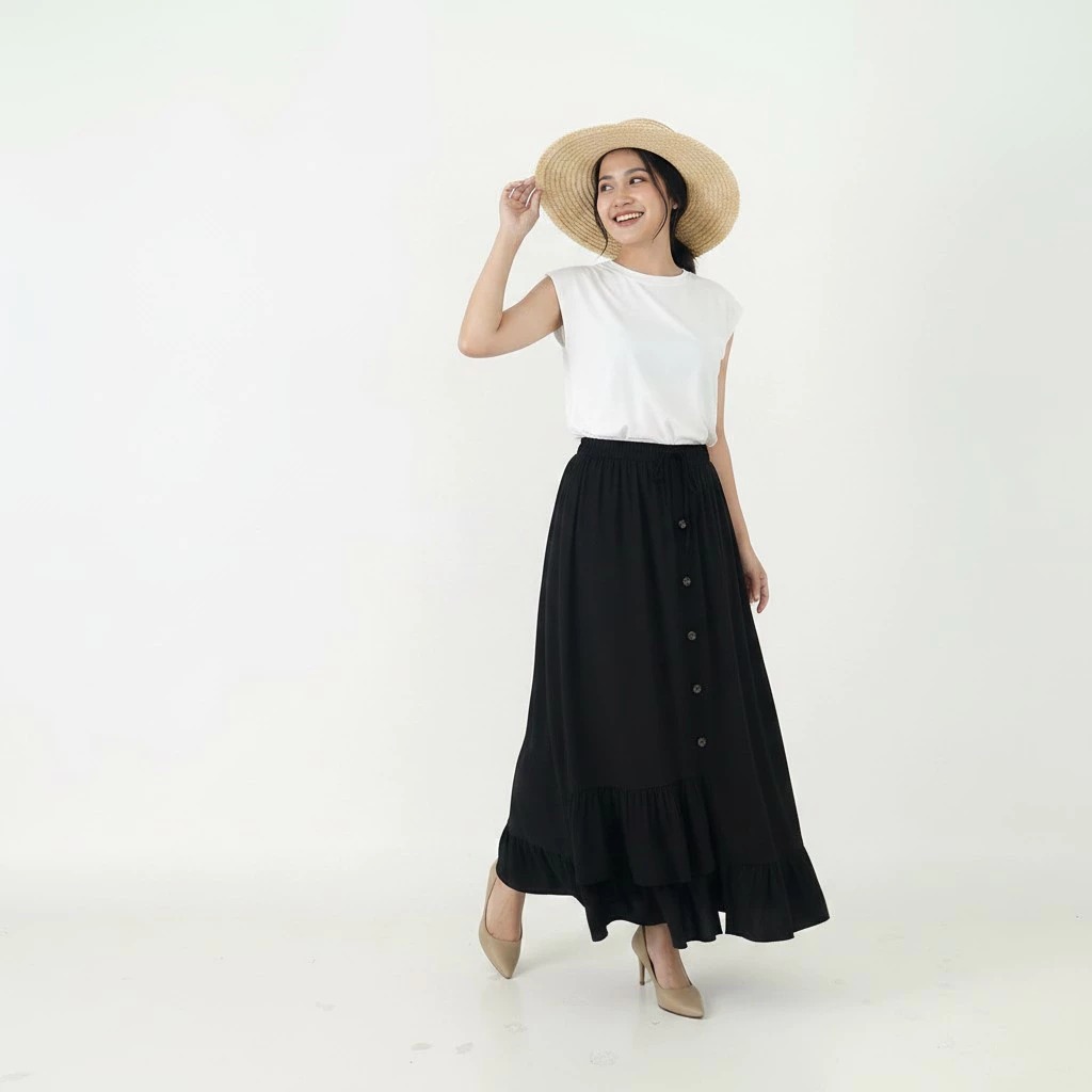 LEZAHRASIGNATURE Rok Panjang Wanita BASIC RUFFLE COTTON SKIRT