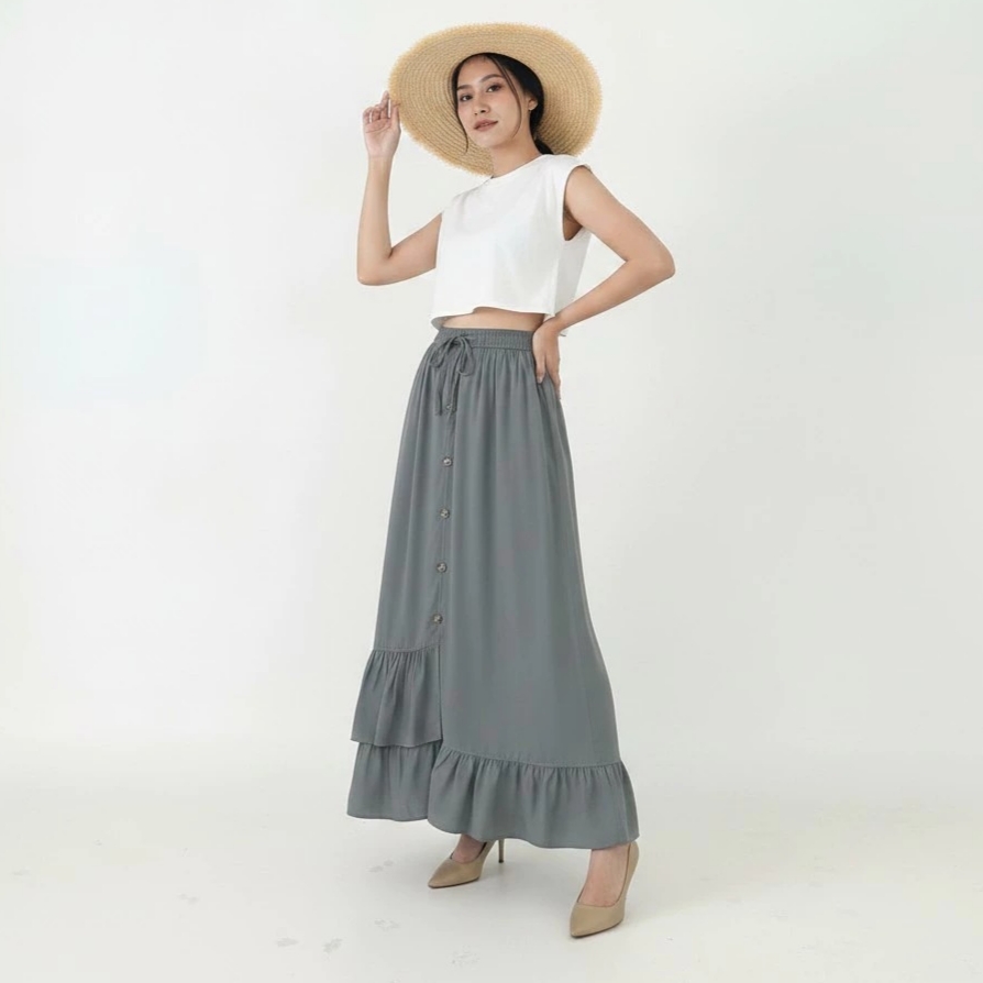 LEZAHRASIGNATURE Rok Panjang Wanita BASIC RUFFLE COTTON SKIRT