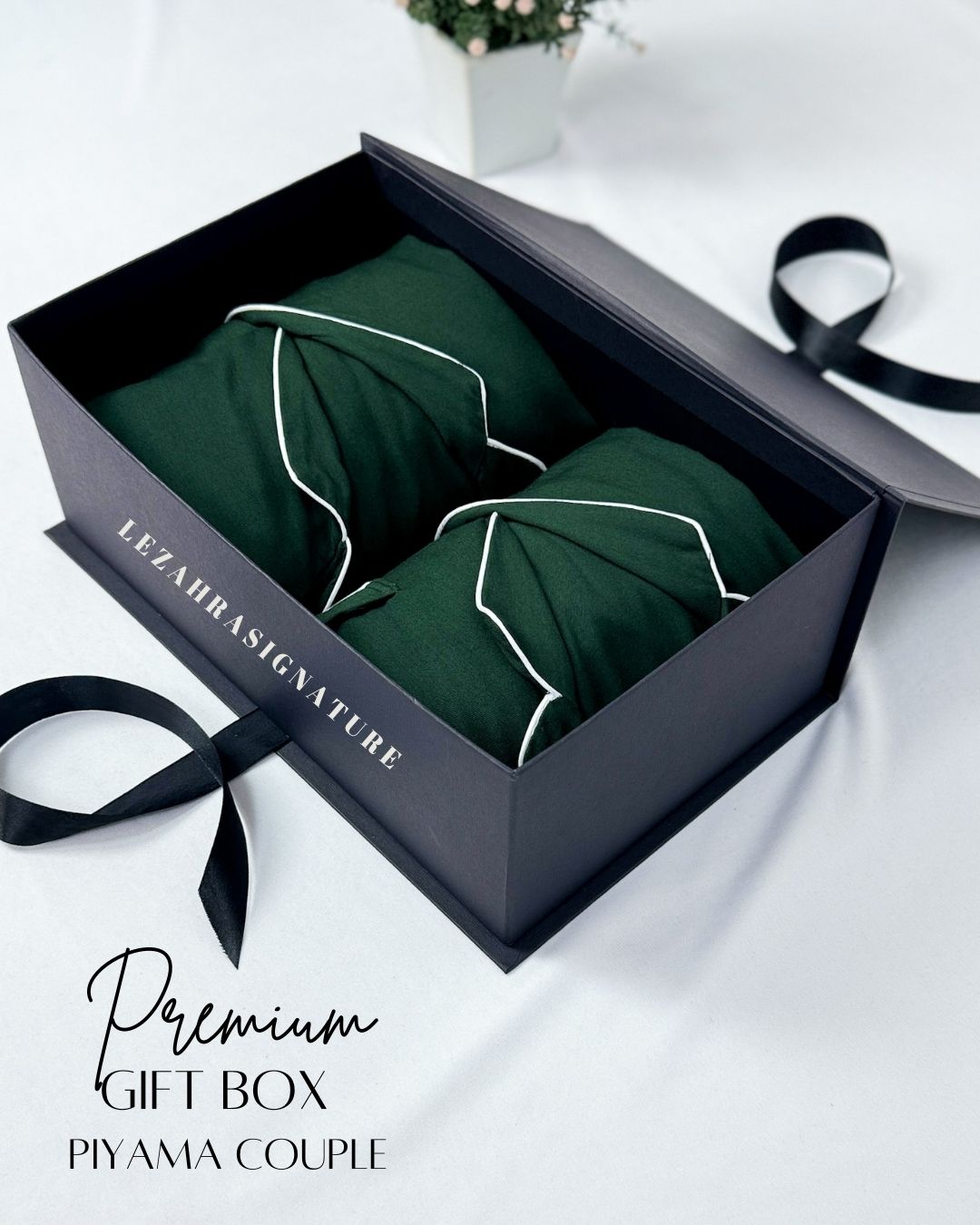 LEZAHRASIGNATURE Piyama Couple S/S Cotton Tencel Premium GREEN + Gift Box Series