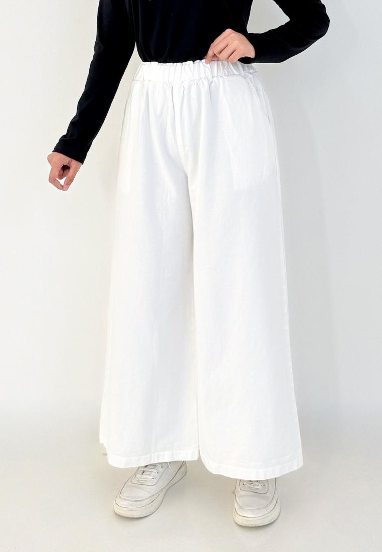 LEZAHRASIGNATURE Jasmin Denim Kulot PUTIH Celana Pinggang Karet Basic Wanita Fit BB 43-80 kg
