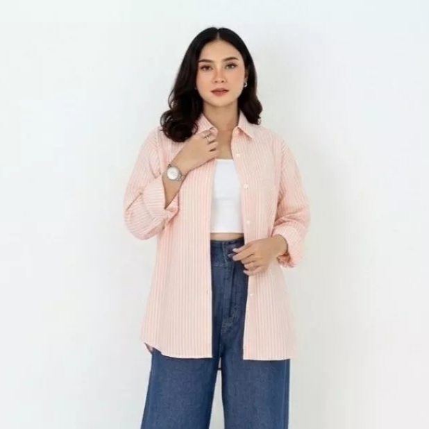 LEZAHRASIGNATURE Atasan Kemeja Panjang Wanita - Shiva Stripe Shirt