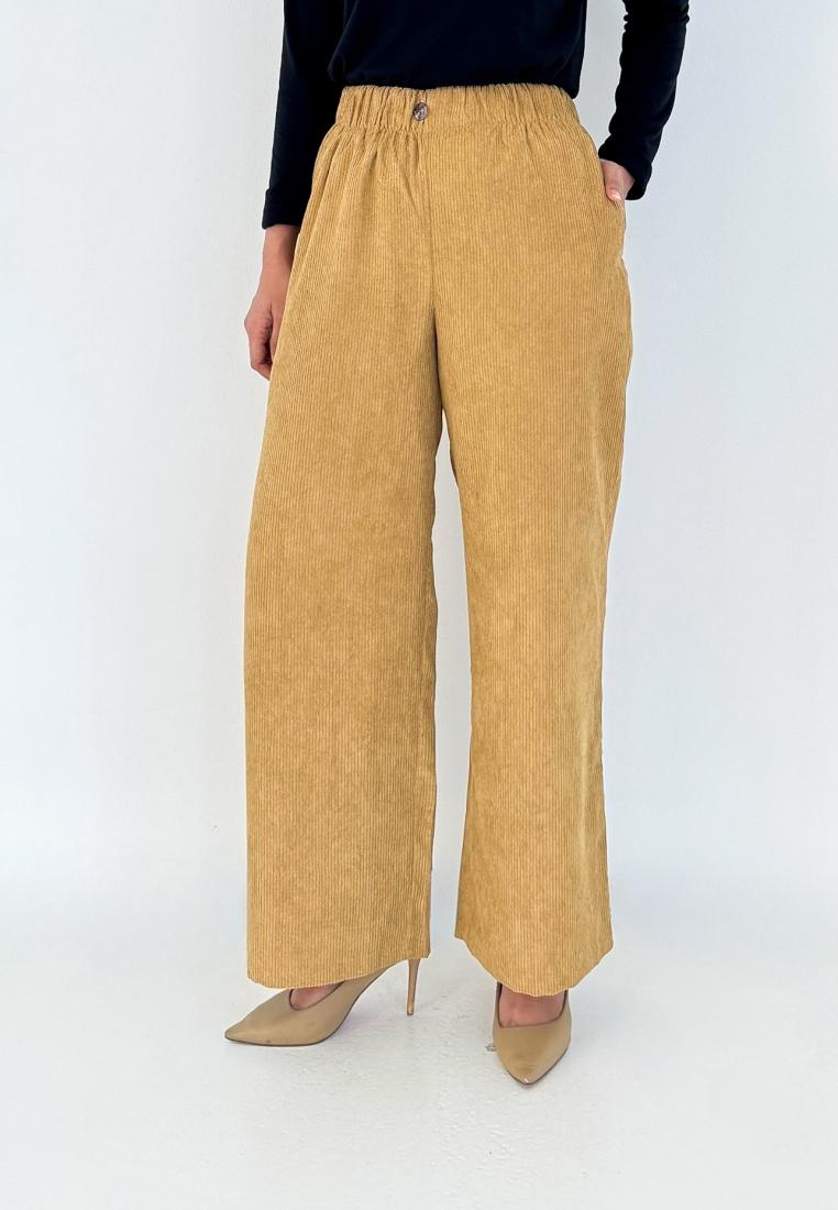 LEZAHRASIGNATURE Evy Pants (Celana Panjang Corduroy) Panjang 101 cm - Coklat