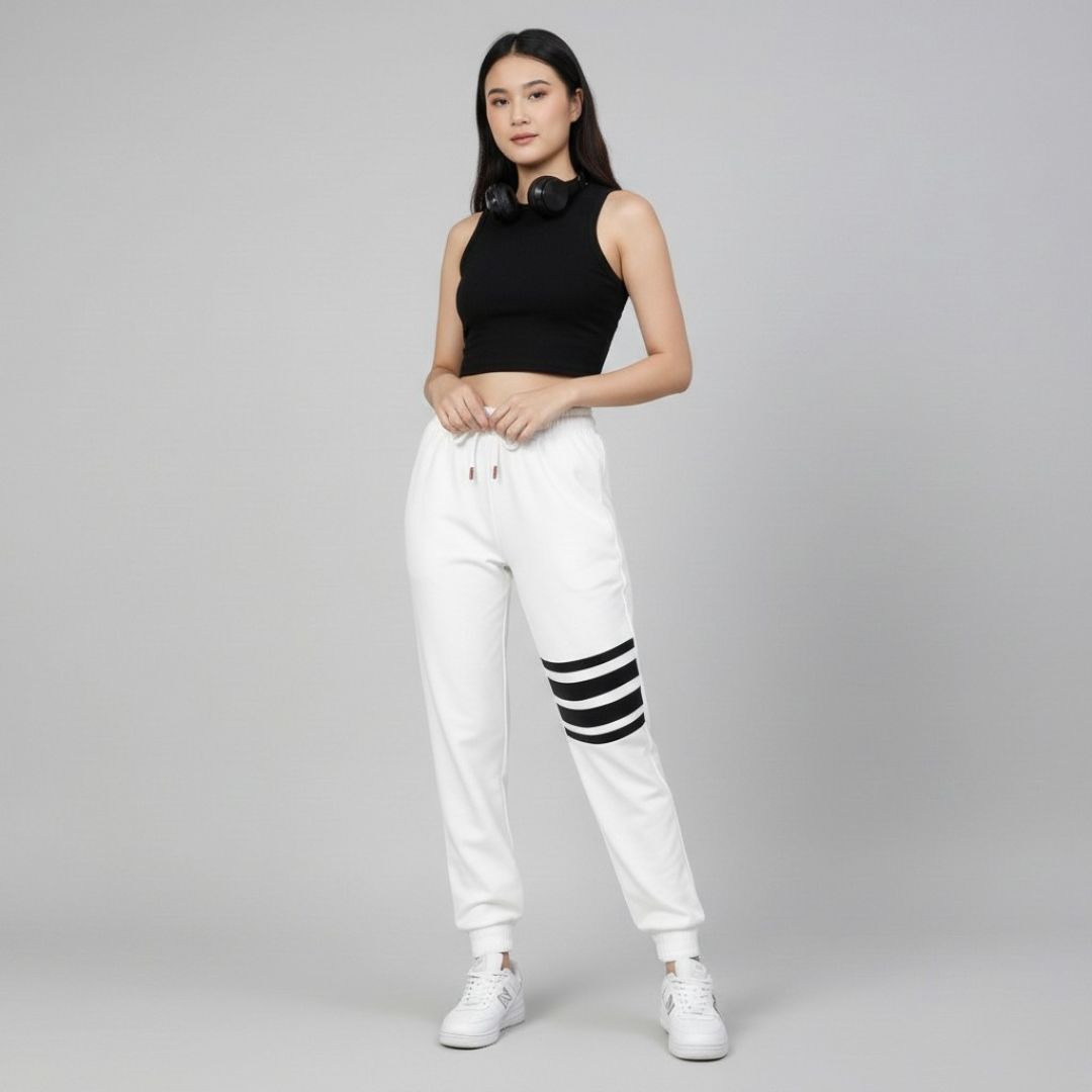 LEZAHRASIGNATURE Celana Panjang - Stripe Jogger Sporty Pants Putih