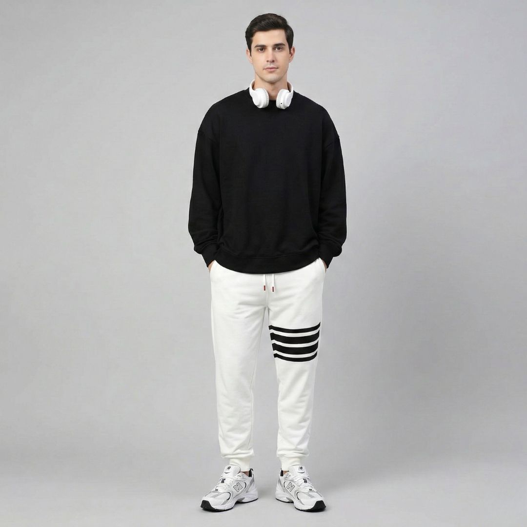 LEZAHRASIGNATURE Celana Panjang Pria - Stripe Jogger Sporty Pants Putih