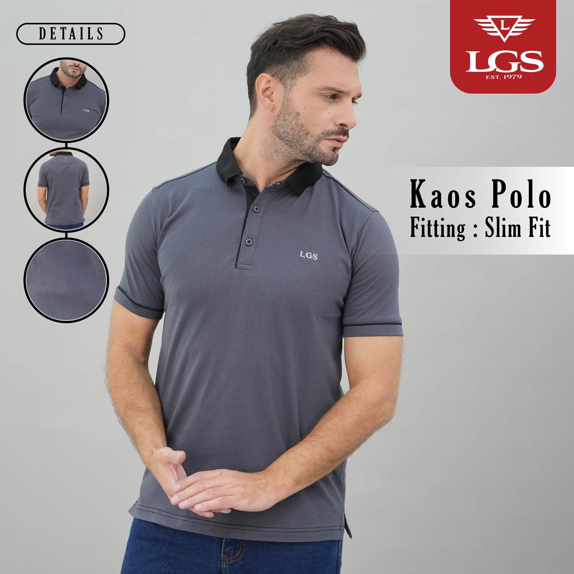 LGS - Kaos Polo - Kerah Hitam - Slim Fit - Abu - JWS.325.J3351F.01.C