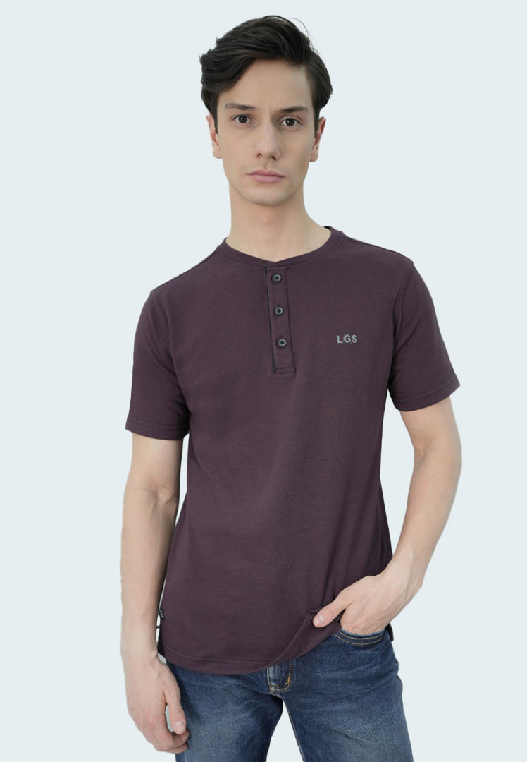 LGS - Kaos Pria - Lengan Pendek - Kancing Dada - Motif Polos - Kerah Henley - Katun Premium - Bertek