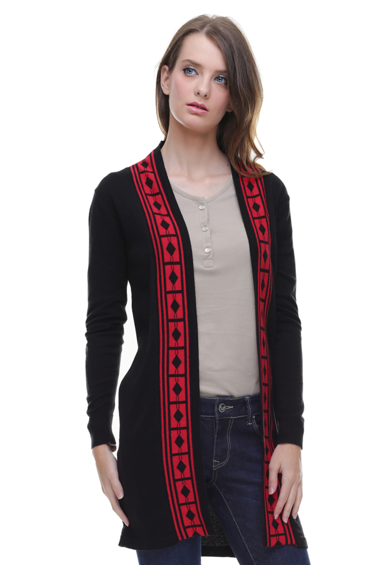 LGS - Sweater Wanita - Model Dress - Motif Merah - Hitam
