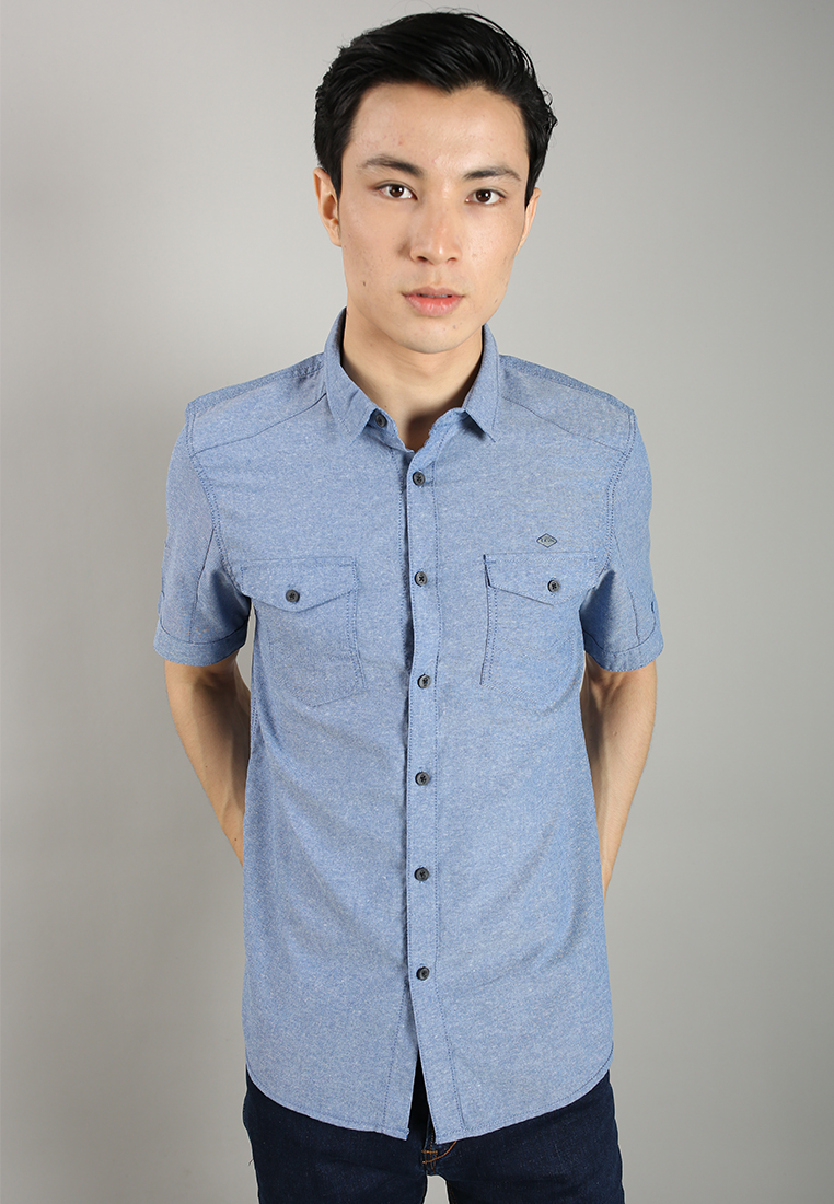 LGS - Kemeja Casual Pria - Lengan Pendek - Polos - Biru - Double Saku Depan - JSH.391.S1105F.872.C