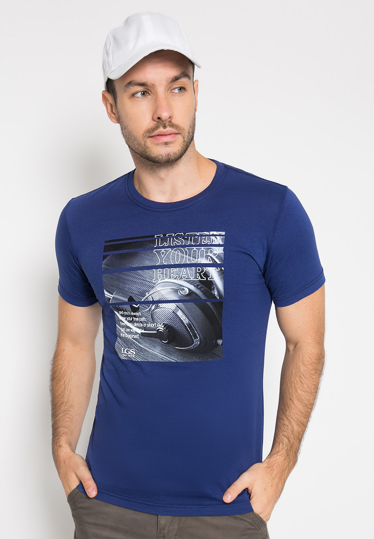 LGS - Kaos Youth Casual - T-Shirt Pria - Baju Cowok - Lengan Pendek - Gambar Sablon - Biru Tua - GTS