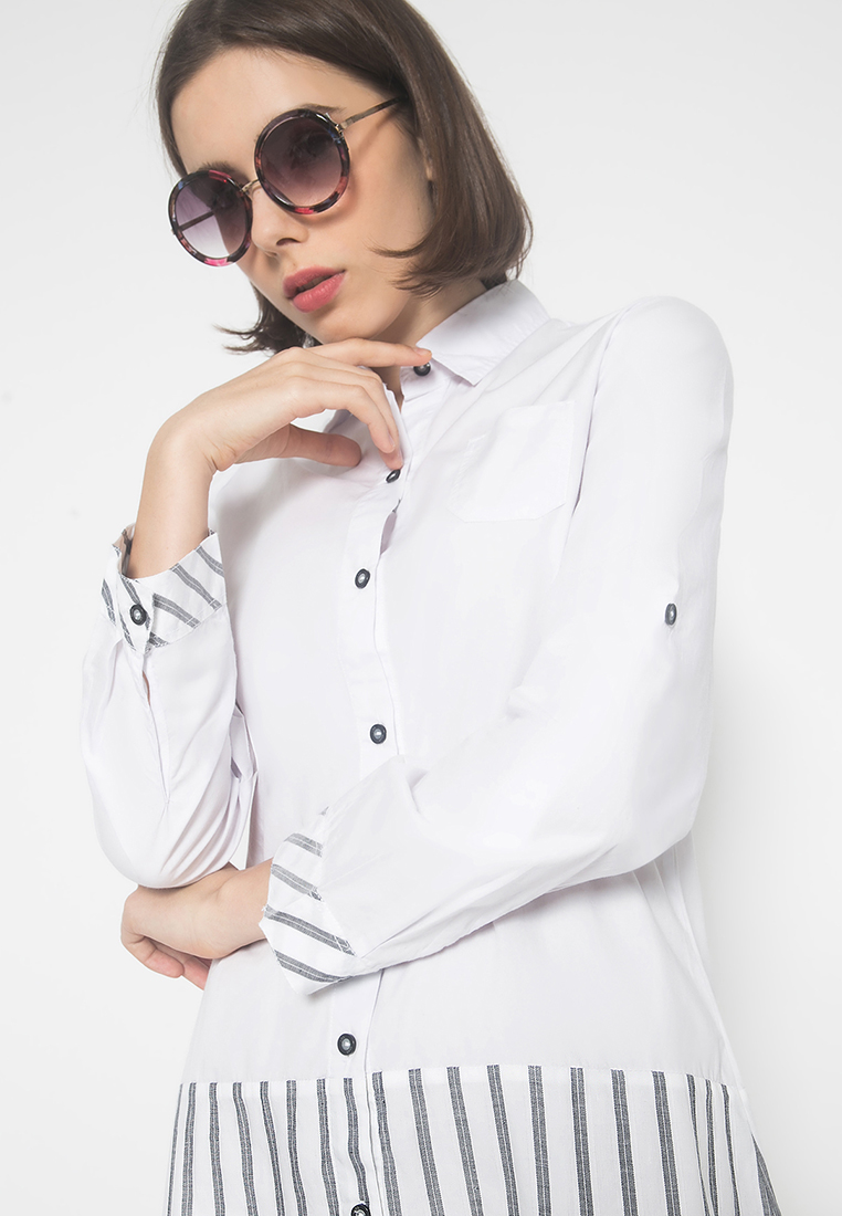 LGS - Kemeja Wanita - Salur - Putih - Slim Fit - LSH.380.P1377L.573.C-L/S