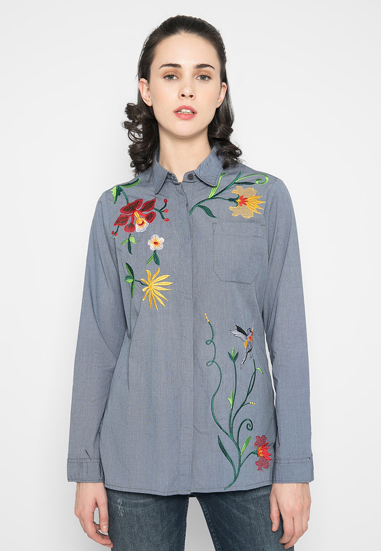 LGS Kemeja Wanita Bordir Bunga Warna Abu LSH.381.O1440L.625.C