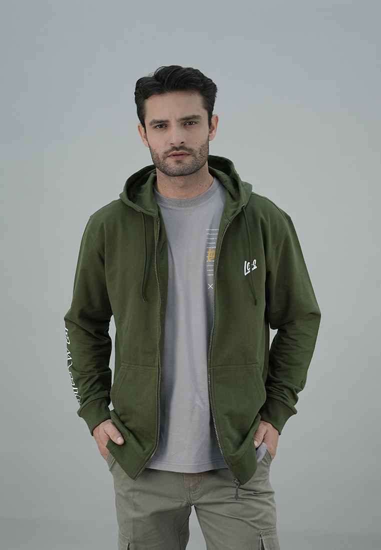 LGS Street - Jaket Hoodie Resleting - Hijau Army - Street Wear - SH.10.H028.019.C