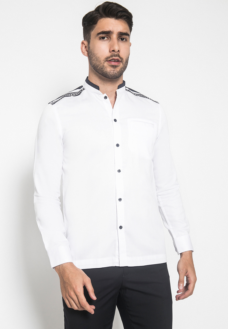 LGS - Slim Fit - Baju koko - Bordir Simetris - Kancing Hitam - Putih - JSH.385.S1045KF.341.C-L/S