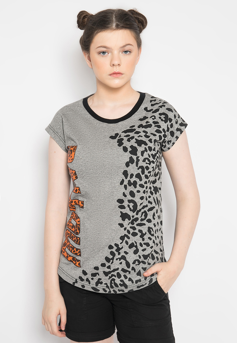 LGS - Kaos Casual Wanita - Lengan Pendek - Motif - Abu-Abu - LTS.555.K1002.001.C