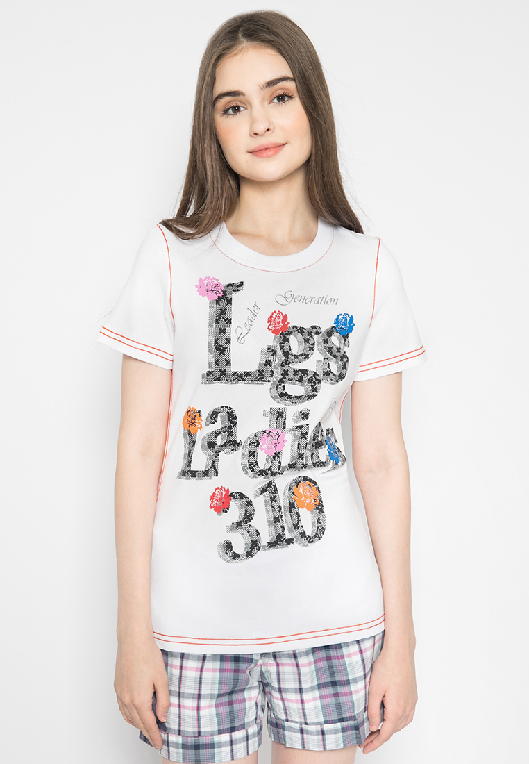 LGS - Kaos Wanita Sablon Gambar Warna Putih LTS.555.T840M.019.C