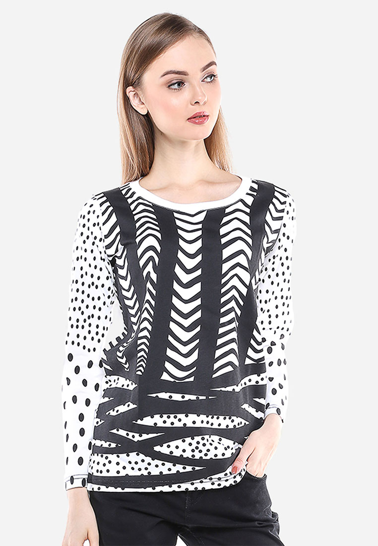 LGS - Regular Fit - Kaos Wanita - Putih - Motif Hitam - LTS.555.K1011.019.C-L/S