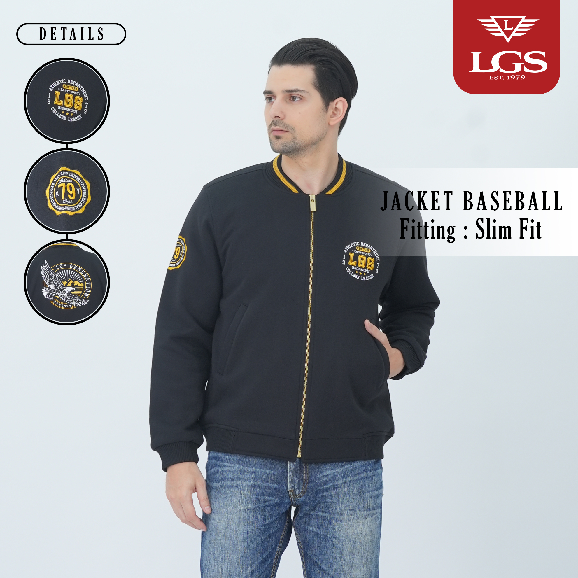 LGS - Jaket Pria - Jaket Baseball - Full Zipper - Bordir Logo - Hitam - JJK.574.214.001.C