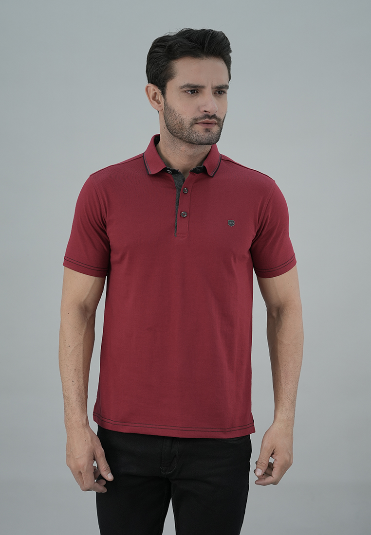 LGS - Kaos Casual Pria - Kaos Kerah Wangky - Kaos Polo Pria - Lengan Pendek - Polos Maroon - JWS.325