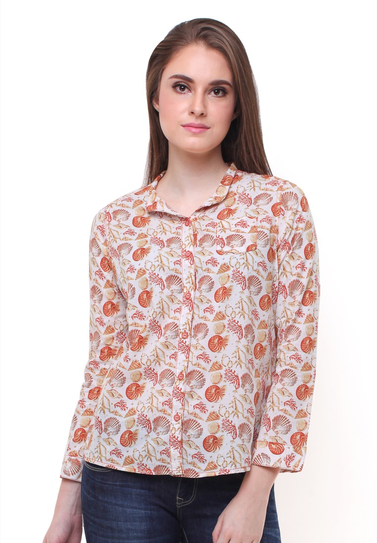 LGS - Regular Fit - Kemeja Wanita - Motif Kerang - Merah