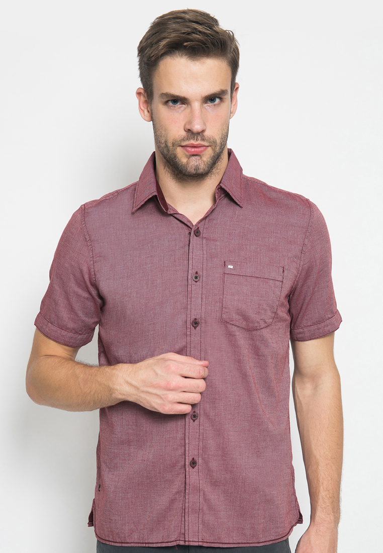LGS - Kemeja Casual Pria - Lengan Pendek - Motif Polos - Merah Maroon - CSH.271.S570.1132.C