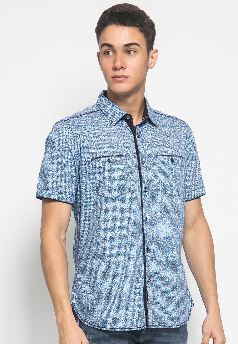 LGS - Kemeja Casual Pria - Lengan Pendek - Biru - Motif Abstrak - JSH.392.S869F.679.C