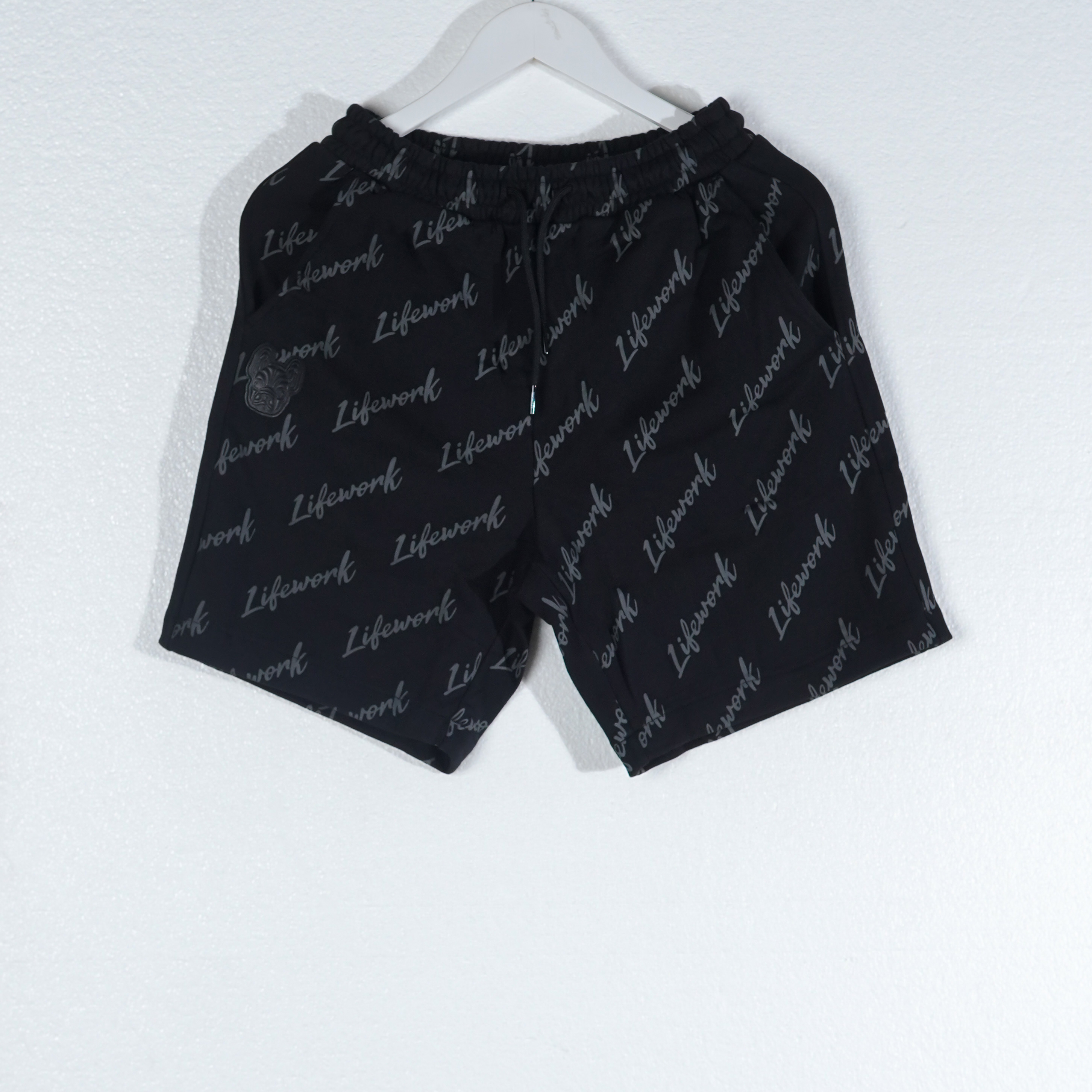 LIFEWORK Celana LIFE WORK ALL OVER TEXT GREY BLACK SHORT PANTS 100% ORIGINAL
