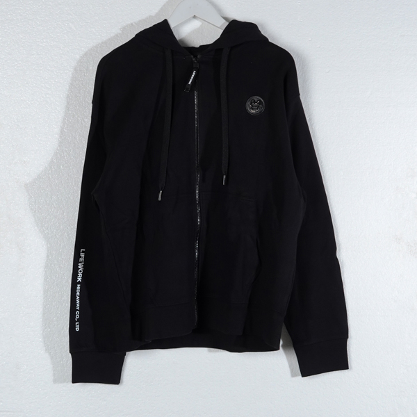 LIFEWORK Hoodie LIFE WORK RADOG HEAD OUTLINE METAL PATCH POCKET BLACK ZIP HOODIE 100% ORIGINAL