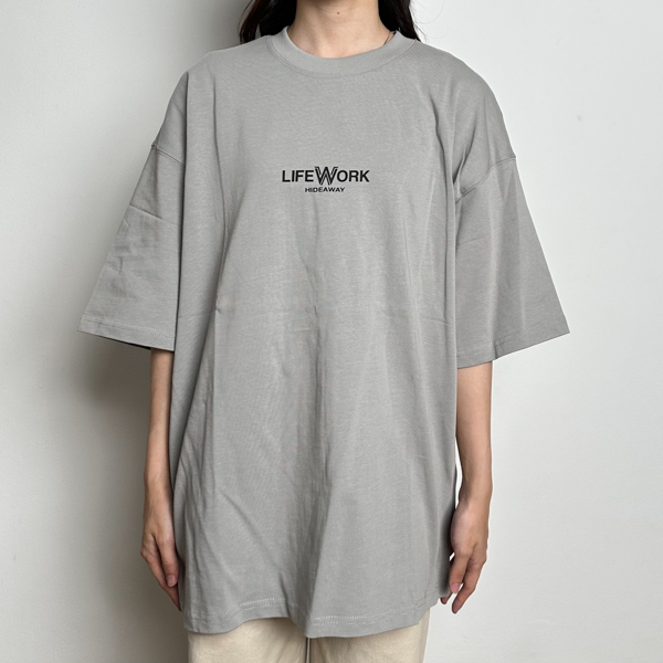 LIFEWORK Kaos LIFE WORK SMALL TEXT HIDEAWAY CENTER GREY TSHIRT 100% ORIGINAL