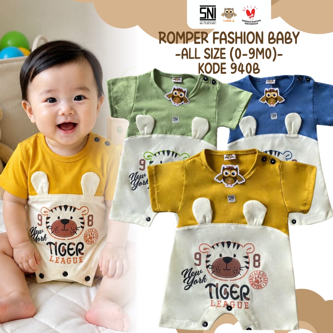 Little J - (KODE 940B) Romper Baby Fashion Tiger League Lucu - Baju Bayi Jumper Laki-Laki & Perempua