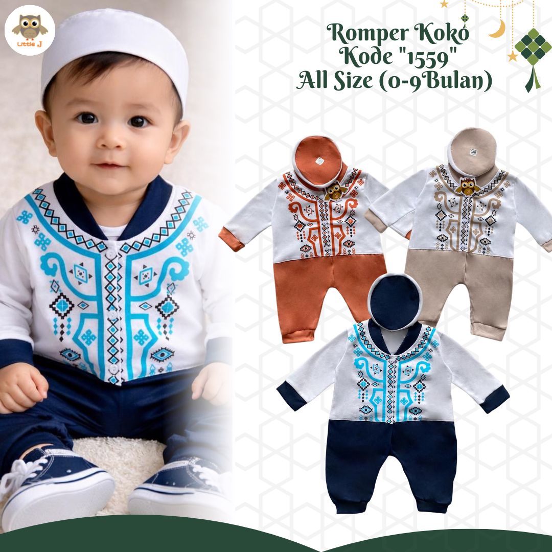 Little J - (1559) Raya Collection Romper Koko Baby Setelan Baju Koko Bayi SNI Muslin Cowok Jumper Ko