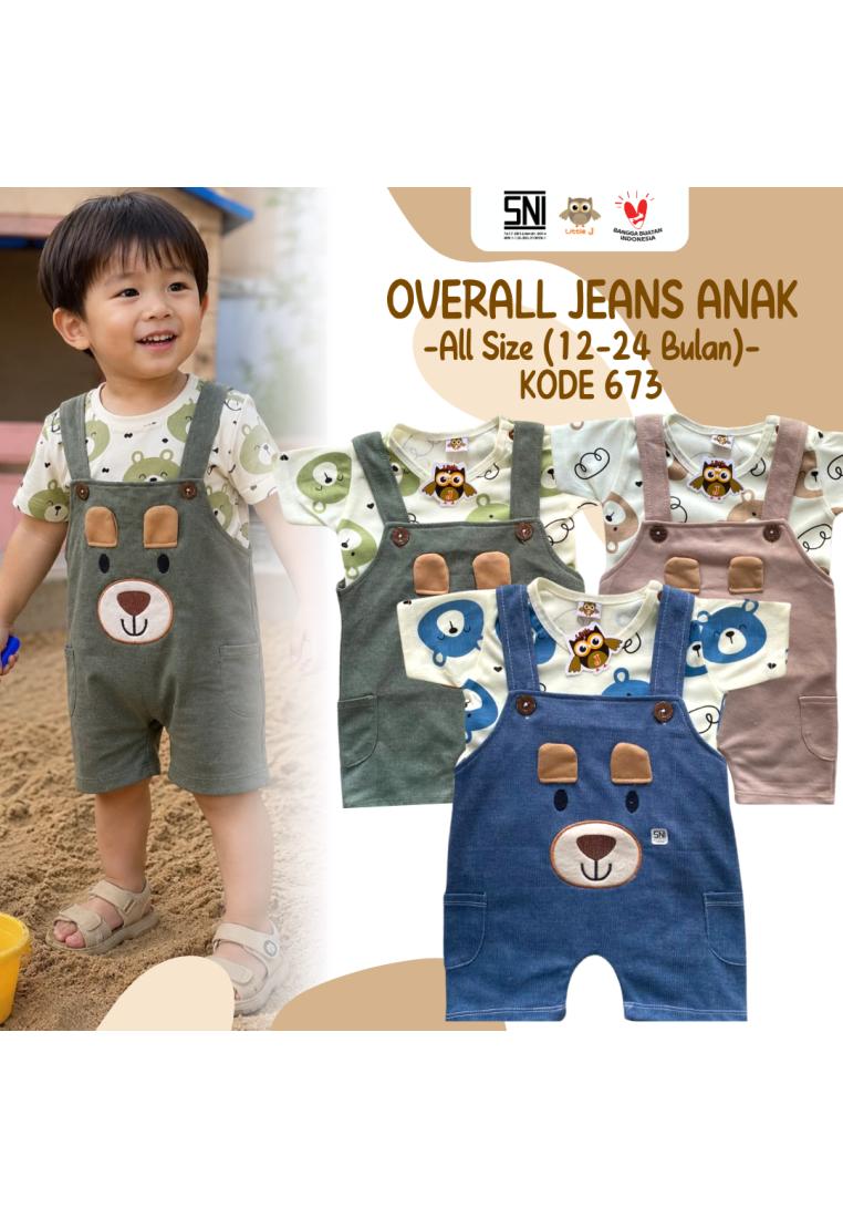 Little J - (KODE 673) OVERALL JEANS ANAK Setelan Baju Salur Baju Kodok Anak Overall Gambar Lucu Fash