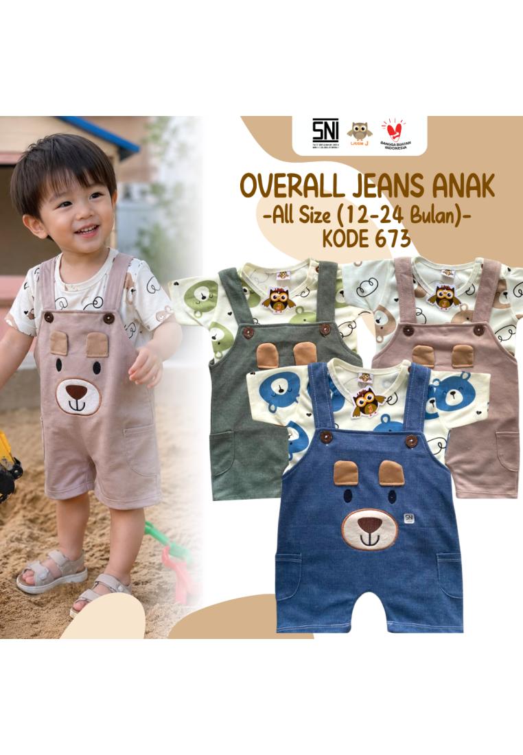 Little J - (KODE 673) Overall Jeans Anak Setelan Baju Salur Baju Kodok Anak Overall Gambar Lucu Fash