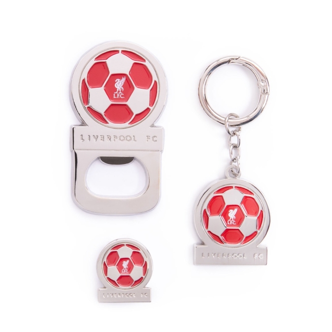 Liverpool FC Badge, Keyring & Bottle Opener Set - Official LFC Accessories Badge, Gantungan Kunci & 