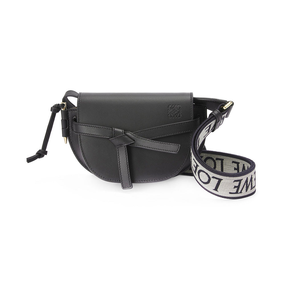LOEWE Mini Gate Dual Bag in Soft Calfskin Jacquard Black