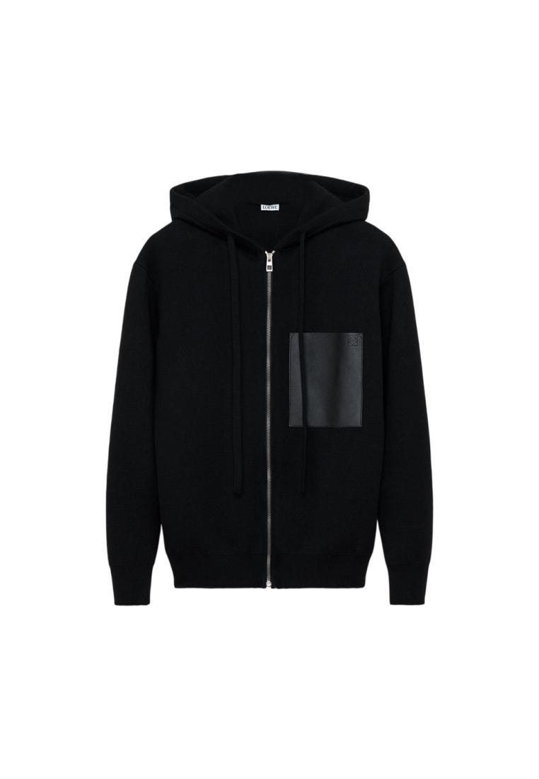 LOEWE Zip-up Jacket with Hoodie in Medium Weight Wool Black