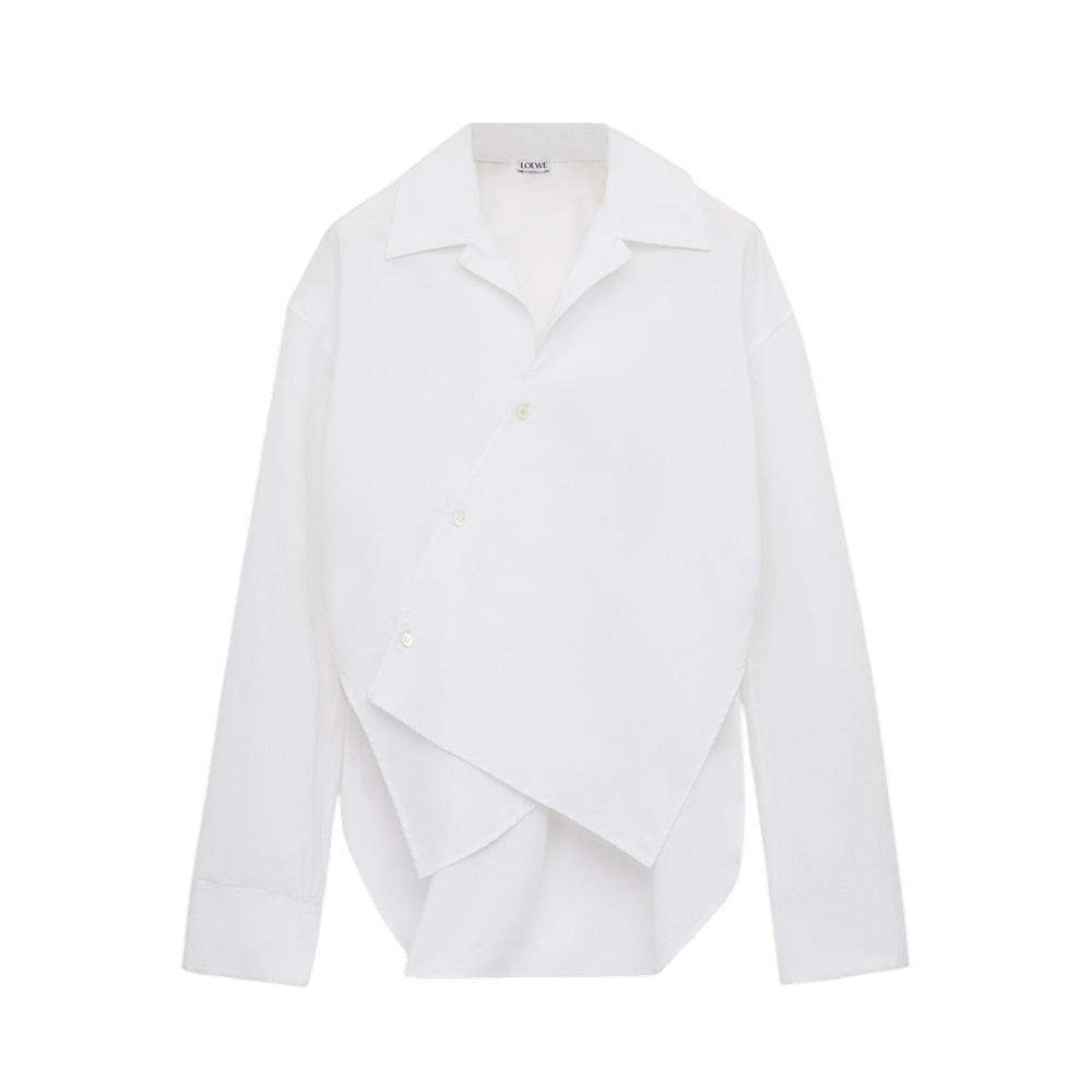 LOEWE Cotton Shirt with Asymmetric Front and Diagonal Placket White
