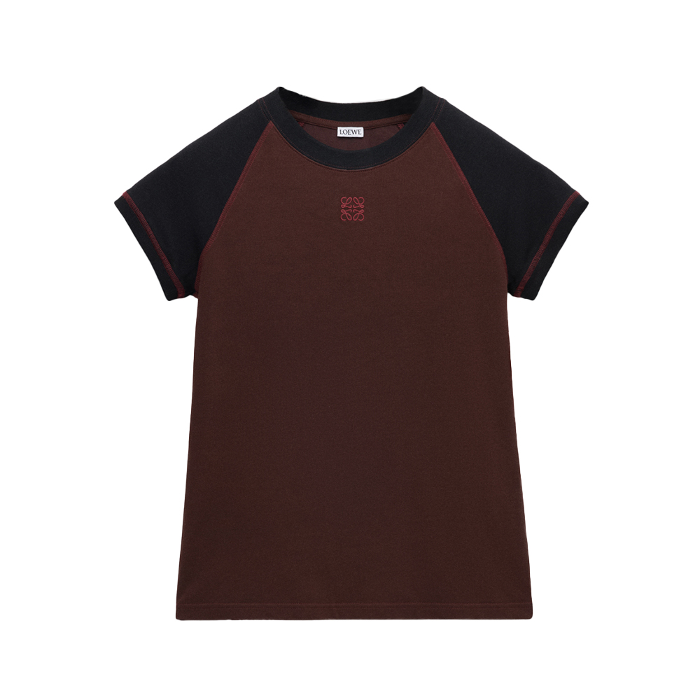 LOEWE Raglan Small Fit T-Shirt in Cotton Blend Black/Burgundy