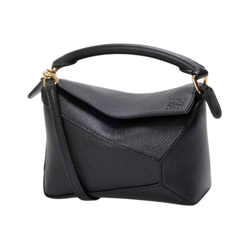 LOEWE Mini Puzzle Edge Bag In Soft Grained Calfskin Black Ghw