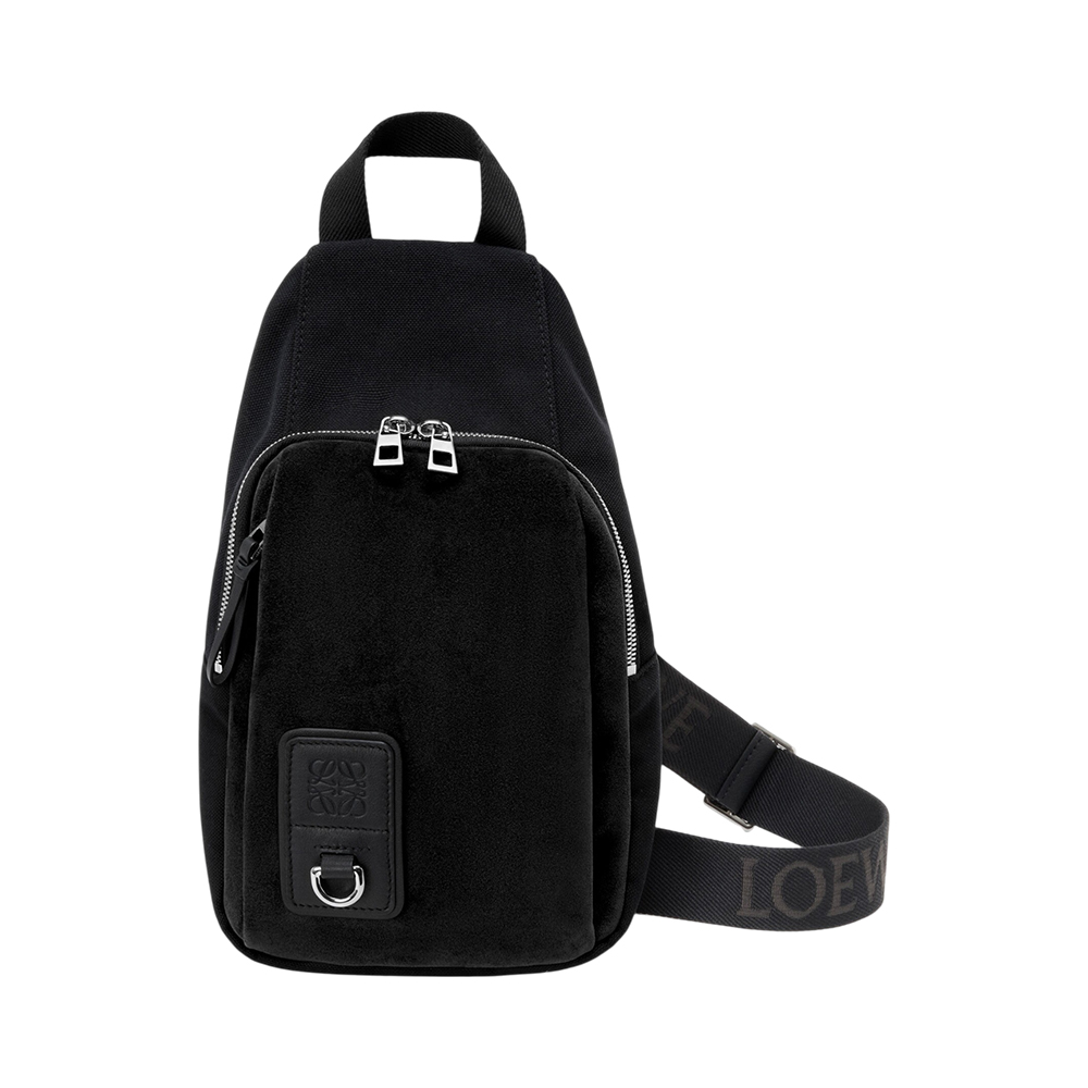 LOEWE Flex Sling Bag in Canvas and Suede Black