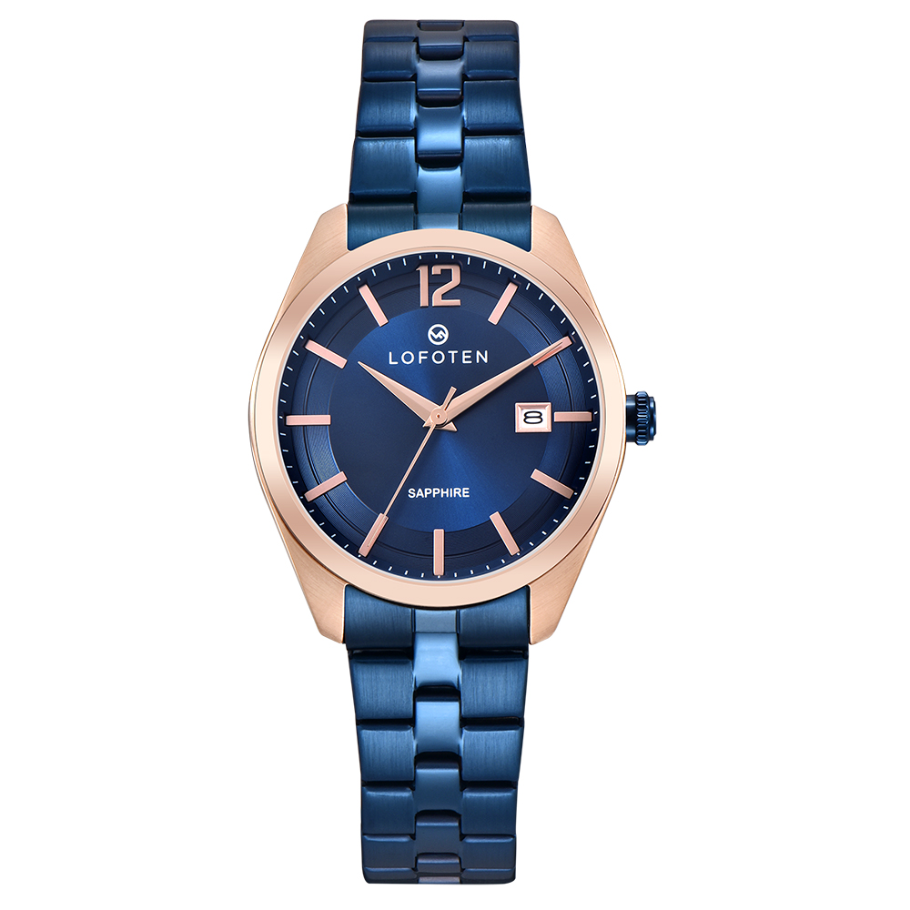 LOFOTEN Jam Tangan Wanita F-8106L Stainless Steel - BRG5 Blue Rose Gold