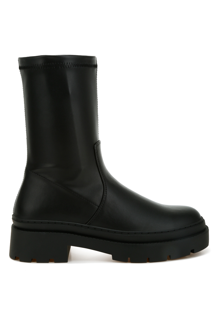 London Rag Sepatu Bot Anak Sapi Kulit Imitasi Tebal Warna Hitam